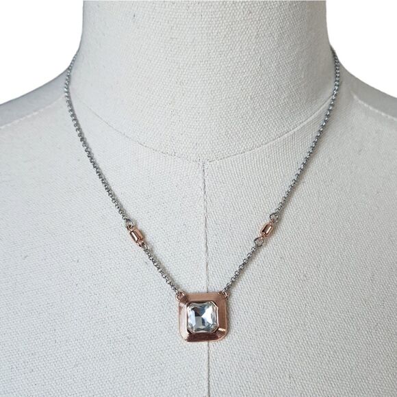 NWOT Lia Sophia rose gold and silver cut crystal necklace - Picture 1 of 6